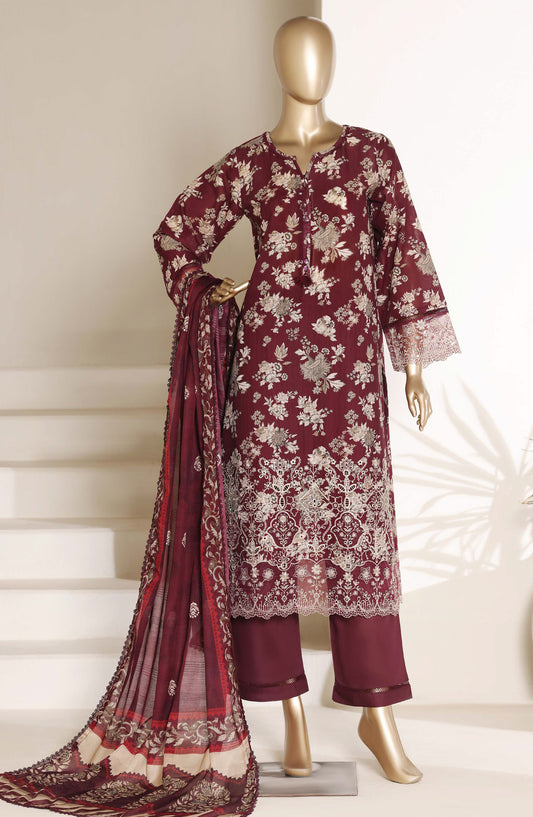 Amyrah by Sadabahar Embroidered Lawn Stitched 3 Piece Suit - D-01 - SBD26RHM - Maroon - Festive Collection