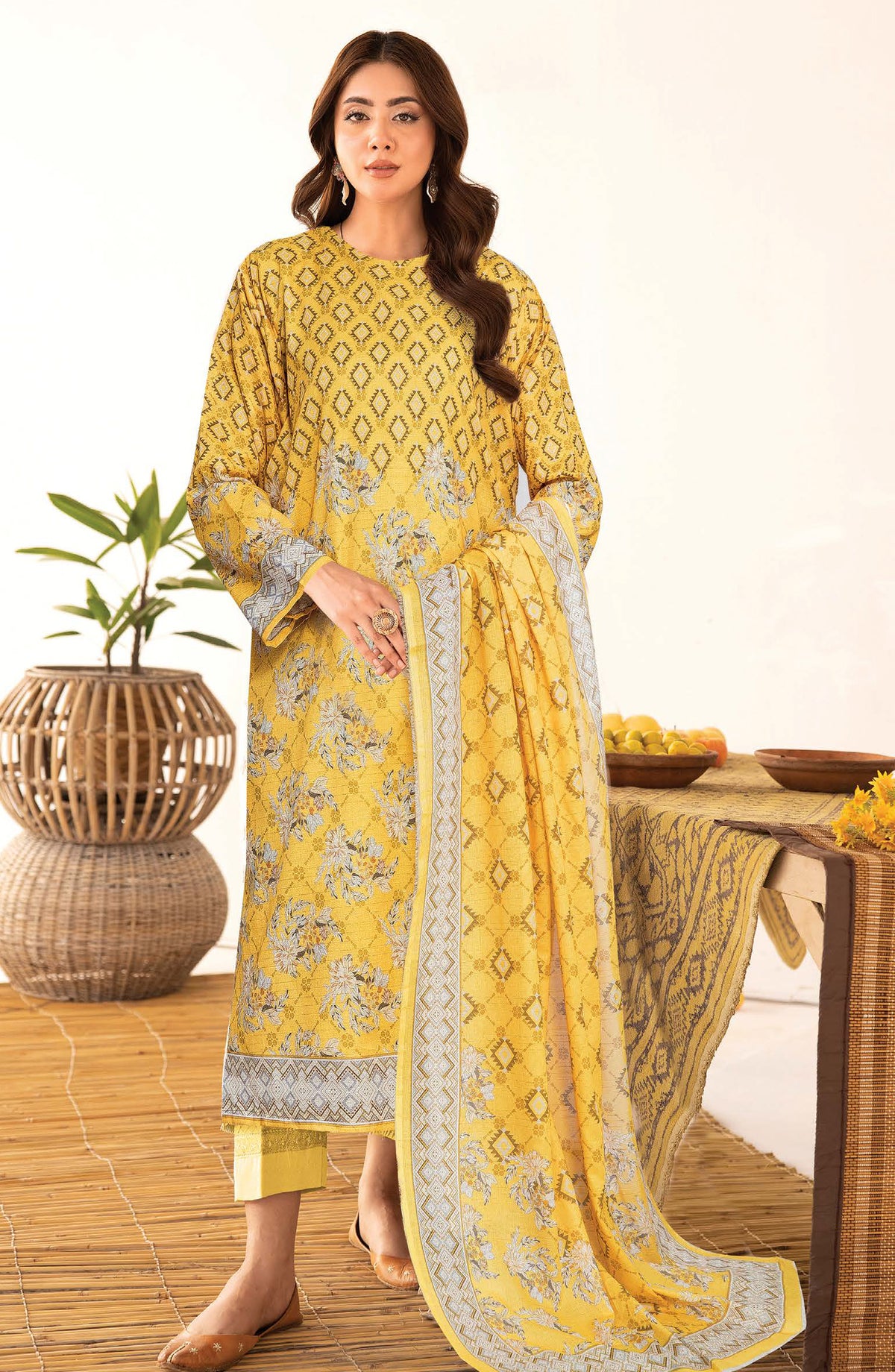 Anarkali by Johra Printed Lawn Unstitched 3 Piece Suit - JH-1194 - JH25ANAR - Yellow - Casual Collection