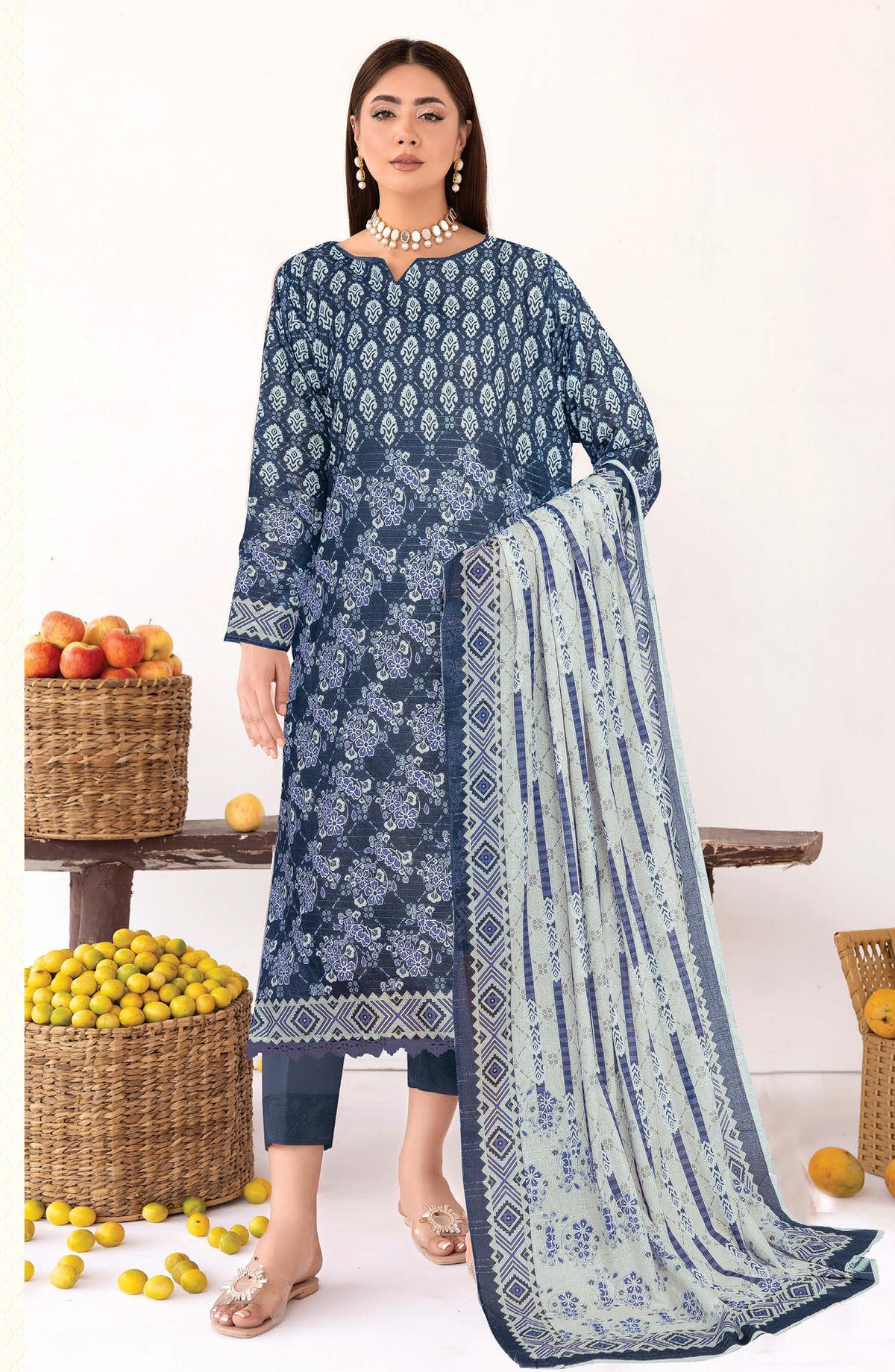 Anarkali by Johra Printed Lawn Unstitched 3 Piece Suit - JH-1191 - JH25ANAR - Blue - Casual Collection