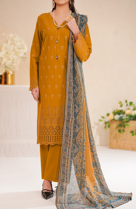 Anarkali by VS Textile Embroidered Chikankari Unstitched 3 Piece Suit - D-387 - VS26ANK - Mustard - Summer Collection