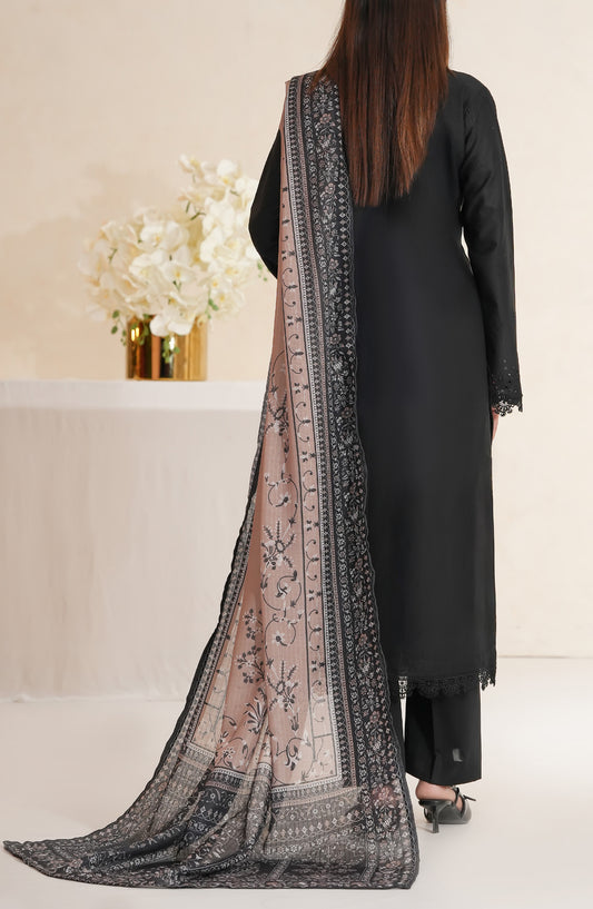 Anarkali by VS Textile Embroidered Chikankari Unstitched 3 Piece Suit - D-381 - VS26ANK - Black - Summer Collection