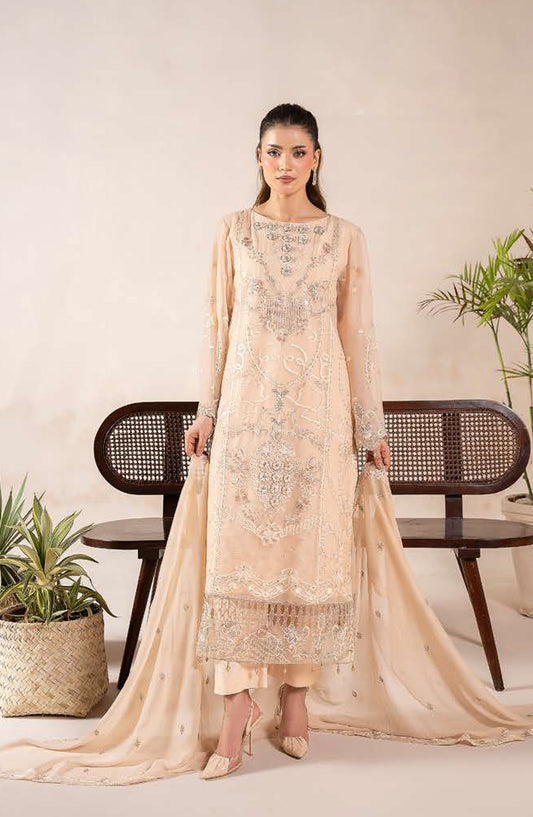 Anaya Noor by Zebtan Embroidered Chiffon Unstitched 3 Piece Suit - AN-09 - ZBT26ANN - Fawn - Festive Collection