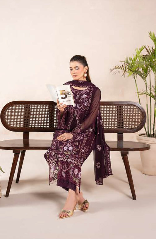 Anaya Noor by Zebtan Embroidered Chiffon Unstitched 3 Piece Suit - AN-07 - ZBT26ANN - Purple - Festive Collection