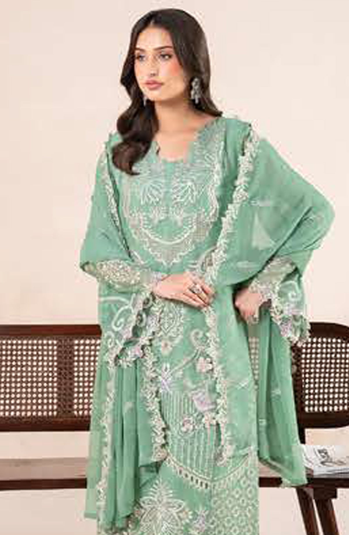 Anaya Noor by Zebtan Embroidered Chiffon Unstitched 3 Piece Suit - AN-06 - ZBT26ANN - Green - Festive Collection