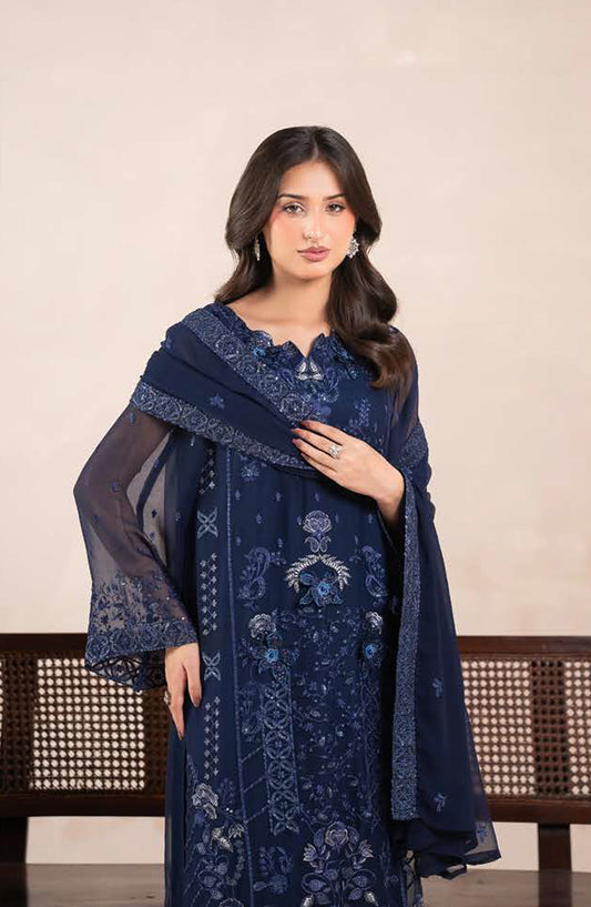 Anaya Noor by Zebtan Embroidered Chiffon Unstitched 3 Piece Suit - AN-04 - ZBT26ANN - Blue - Festive Collection