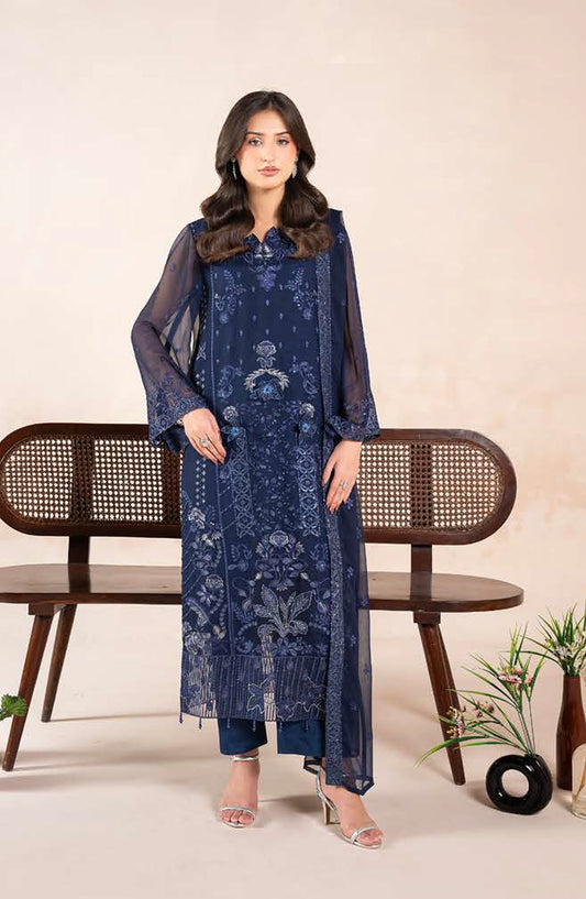 Anaya Noor by Zebtan Embroidered Chiffon Unstitched 3 Piece Suit - AN-04 - ZBT26ANN - Blue - Festive Collection
