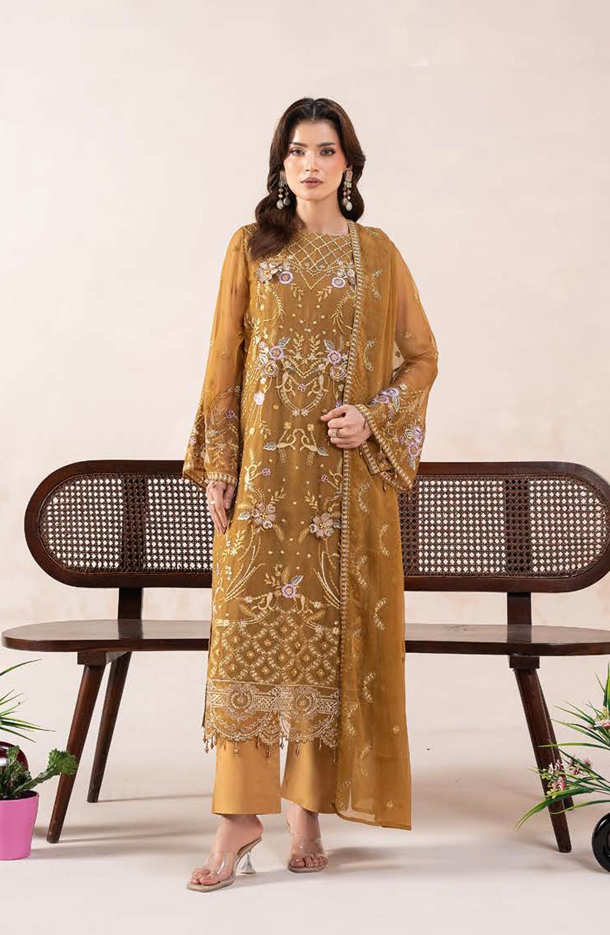 Anaya Noor by Zebtan Embroidered Chiffon Unstitched 3 Piece Suit - AN-02 - ZBT26ANN - Mustard - Festive Collection