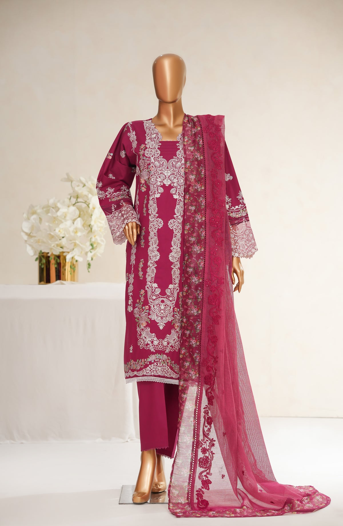 Anaya by Amna Khadija Embroidered Cotton Stitched 3 Piece Suit - ASL-15 - AM25ASLN - Pink - Luxury Collection