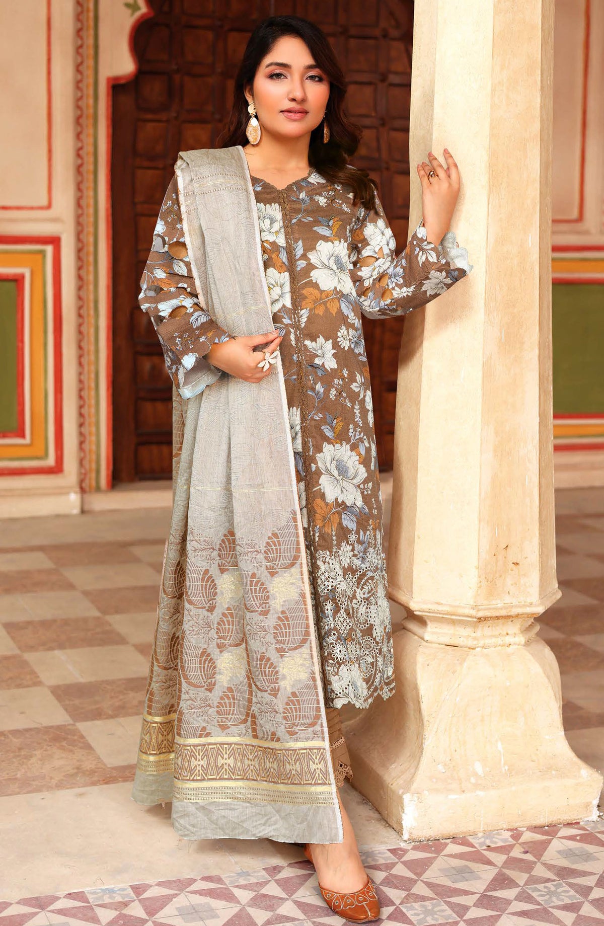 Anaysha by Johra Embroidered Lawn Unstitched 3 Piece Suit - JH-641 - JH25ANSH - Brown - Summer Collection