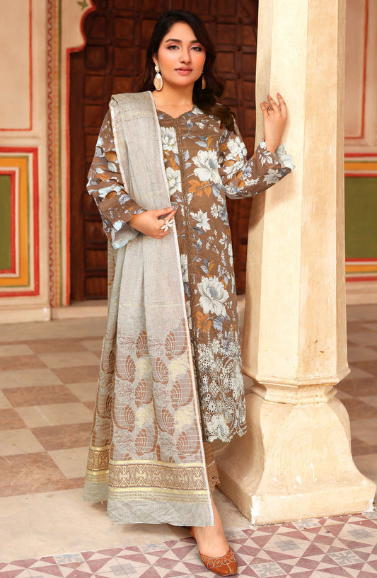 Anaysha by Johra Embroidered Lawn Unstitched 3 Piece Suit - JH-641 - JH25ANSH - Brown - Summer Collection