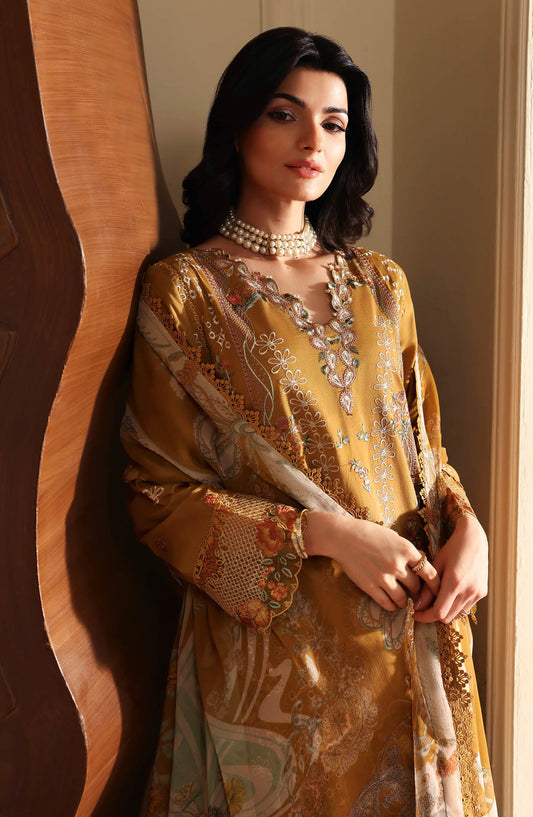 Andaaz by Ramsha Luxury Embroidered Lawn Unstitched 3 Piece Suit - Z-1310 - RM26AND - Mustard - Summer Collection
