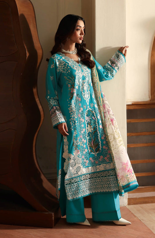Andaaz by Ramsha Luxury Embroidered Lawn Unstitched 3 Piece Suit - Z-1307 - RM26AND - Ferozi - Summer Collection