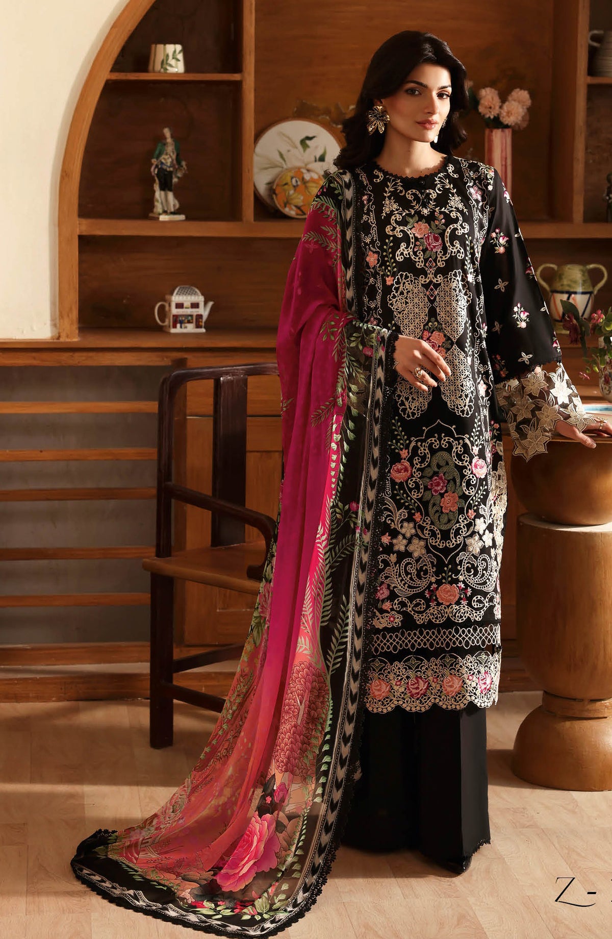 Andaaz by Ramsha Luxury Embroidered Lawn Unstitched 3 Piece Suit - Z-1306 - RM26AND - Black - Summer Collection