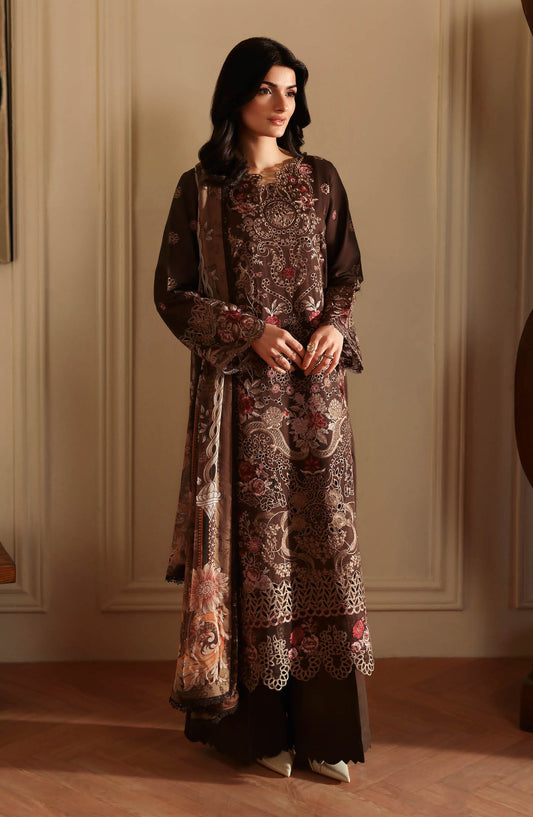 Andaaz by Ramsha Luxury Embroidered Lawn Unstitched 3 Piece Suit - Z-1303 - RM26AND - Brown - Summer Collection