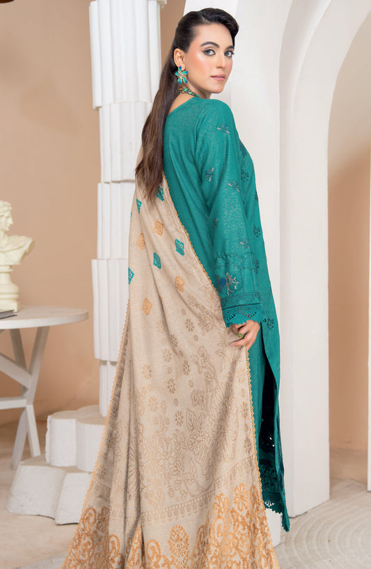 Aneeqa by Riaz Arts Embroidered Peach Leather Unstitched 3 Piece Suit - Design-3 - RA25AQA - Green - Winter Collection