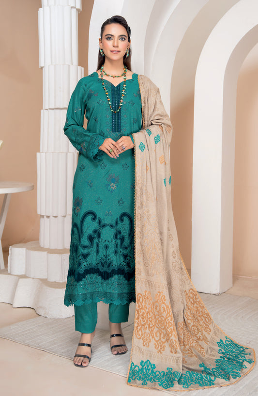 Aneeqa by Riaz Arts Embroidered Peach Leather Unstitched 3 Piece Suit - Design-3 - RA25AQA - Green - Winter Collection