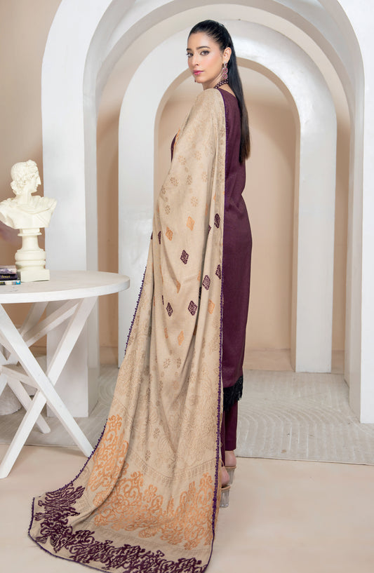 Aneeqa by Riaz Arts Embroidered Peach Leather Unstitched 3 Piece Suit - Design-1 - RA25AQA - Purple - Winter Collection