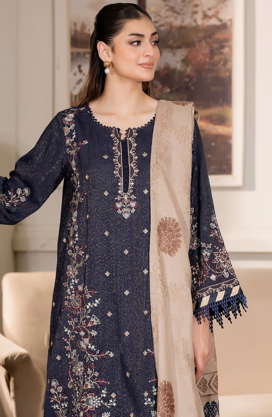 Aneeza by Johra Fancy Embroidered Peach Leather Unstitched 3 Piece Suit - JW-441 - JH25ANZA - Blue - Winter Collection