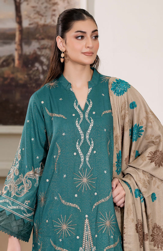 Aneeza by Johra Fancy Embroidered Peach Leather Unstitched 3 Piece Suit - JW-439 - JH25ANZA - Teal - Winter Collection