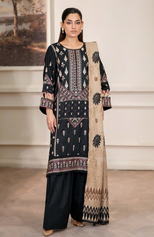 Aneeza by Johra Fancy Embroidered Peach Leather Unstitched 3 Piece Suit - JW-438 - JH25ANZA - Black - Winter Collection