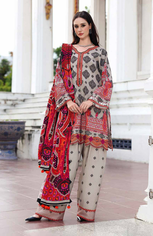 Aniq by Charizma Embroidered Linen Unstitched 3 Piece Suit - ANW6-01 - CHZ25AN - Grey - Winter Collection