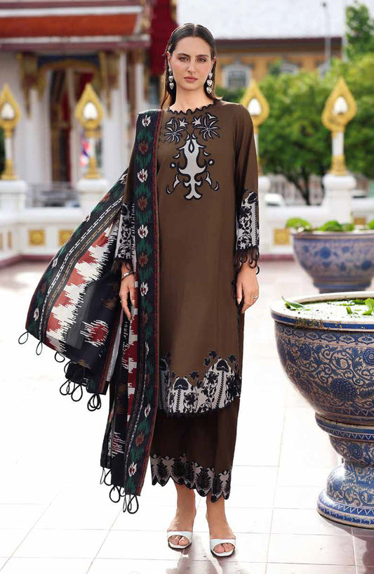 Aniq by Charizma Embroidered Linen Unstitched 3 Piece Suit - ANW6-02 - CHZ25AN - Brown - Winter Collection