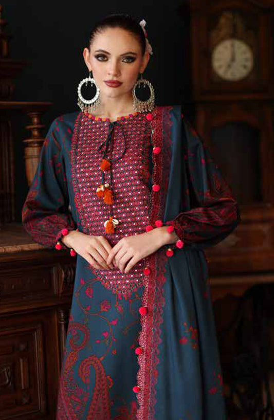 Aniq by Charizma Embroidered Linen Unstitched 3 Piece Suit - ANW6-04 - CHZ25AN - Blue - Winter Collection