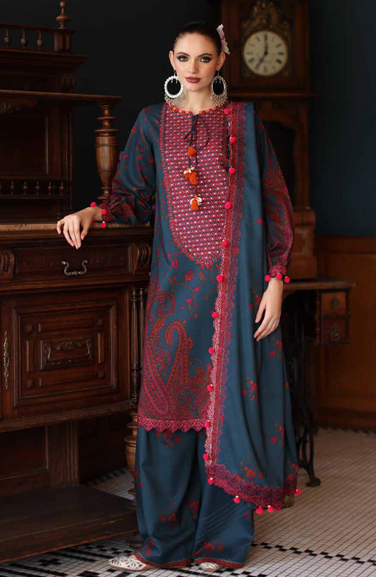 Aniq by Charizma Embroidered Linen Unstitched 3 Piece Suit - ANW6-04 - CHZ25AN - Blue - Winter Collection