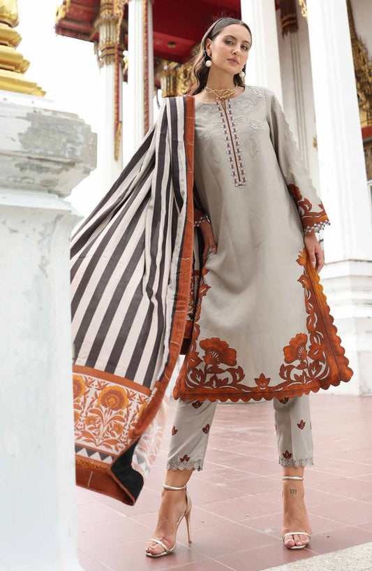 Aniq by Charizma Embroidered Linen Unstitched 3 Piece Suit - ANW6-05 - CHZ25AN - Light Grey - Winter Collection
