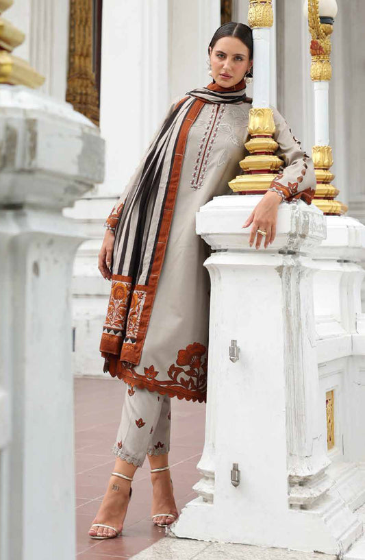 Aniq by Charizma Embroidered Linen Unstitched 3 Piece Suit - ANW6-05 - CHZ25AN - Light Grey - Winter Collection