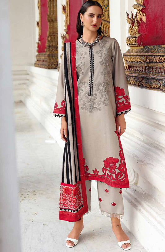 Aniq by Charizma Embroidered Linen Unstitched 3 Piece Suit - ANW6-08 - CHZ25AN - Light Grey - Winter Collection