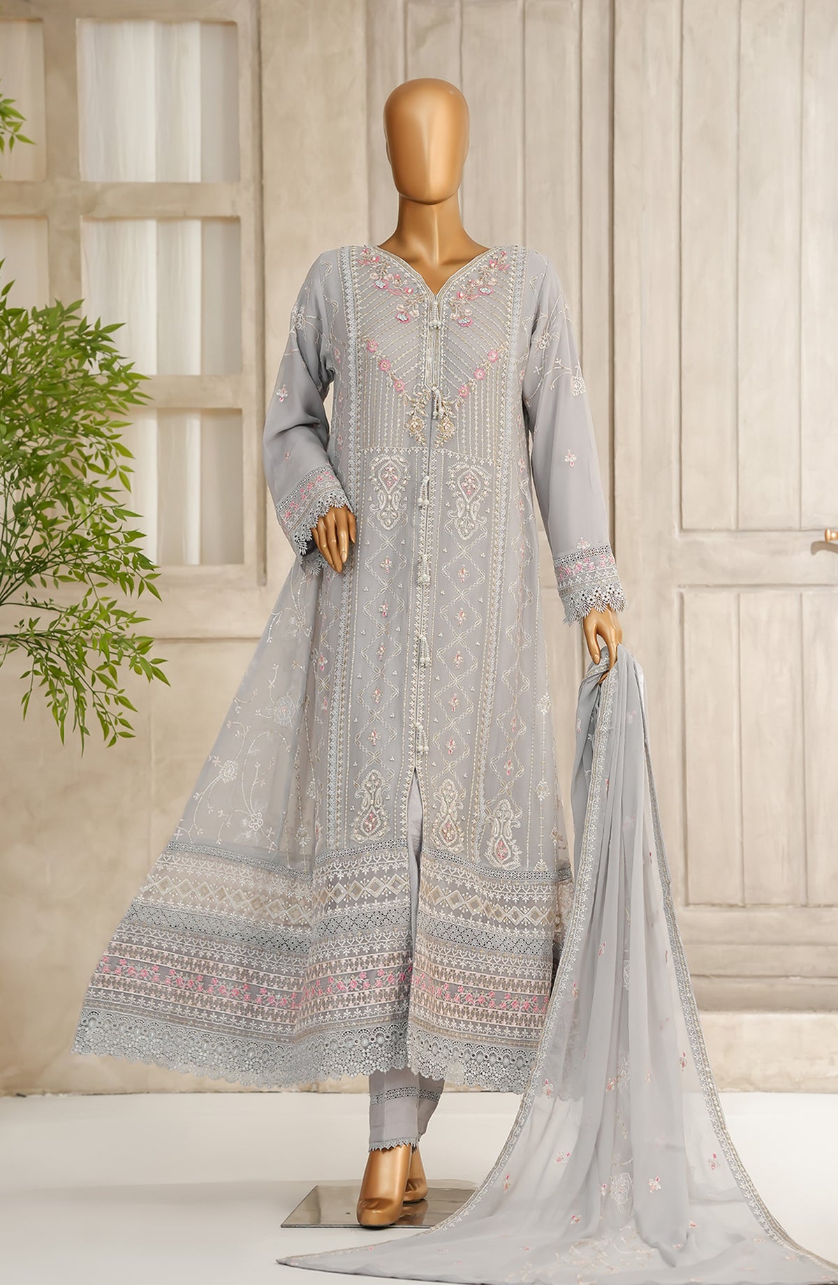 Anzara by Maria Fabrics Embroidered Chiffon Stitched 3 Piece Suit - Elaira - MRF25AN - Blue - Festive Collection