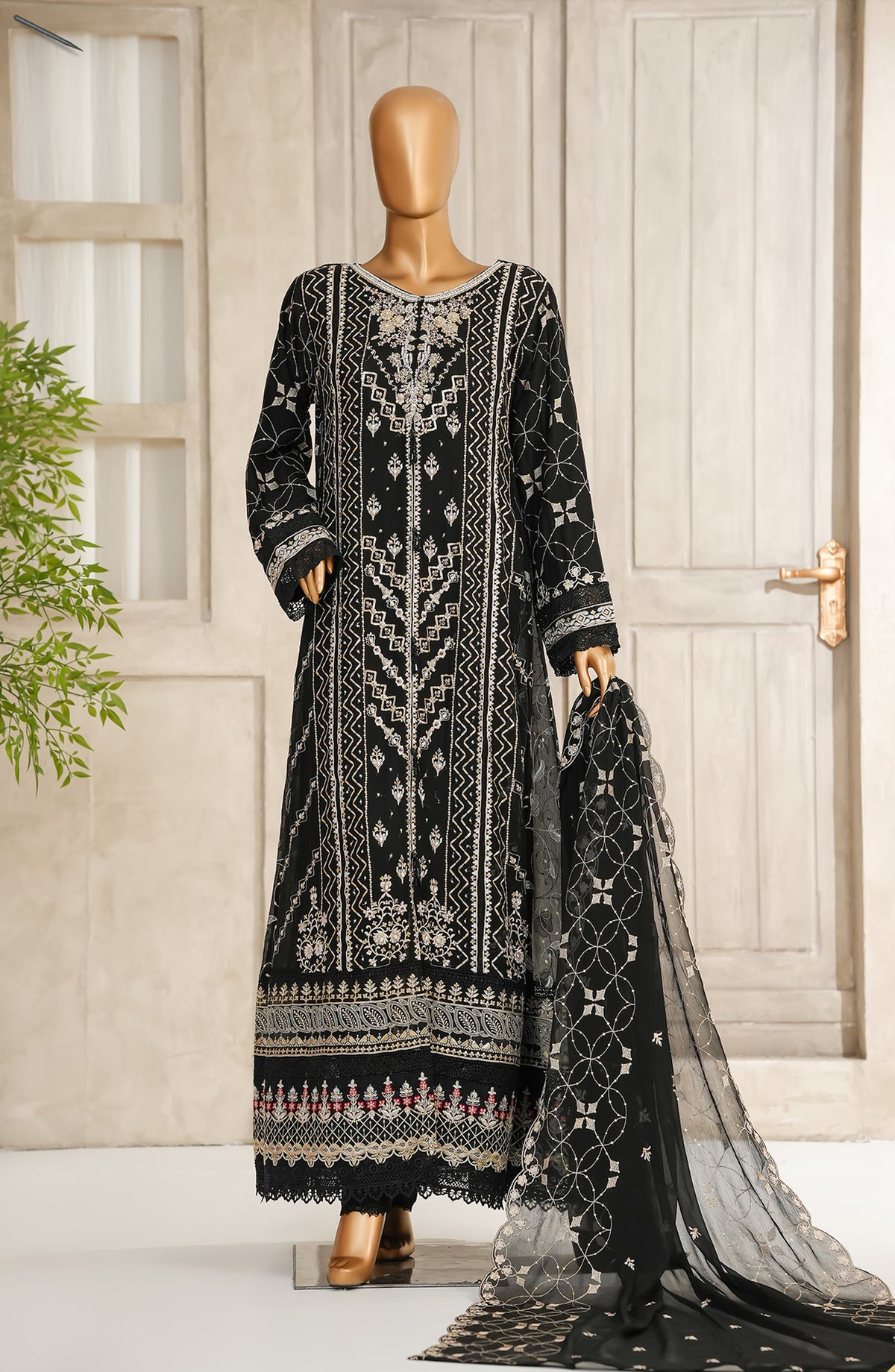 Anzara by Maria Fabrics Embroidered Chiffon Stitched 3 Piece Suit - Nura - MRF25AN - Black - Festive Collection