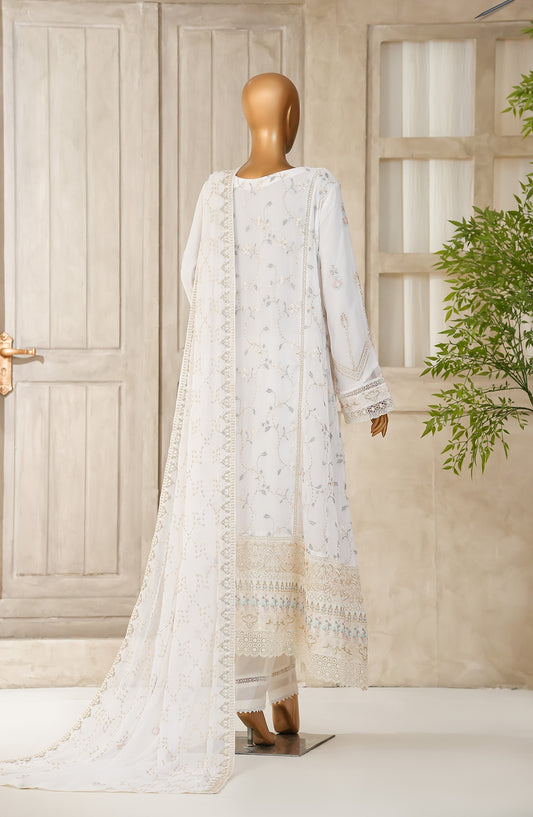 Anzara by Maria Fabrics Embroidered Chiffon Stitched 3 Piece Suit - Eshal - MRF25AN - White - Festive Collection