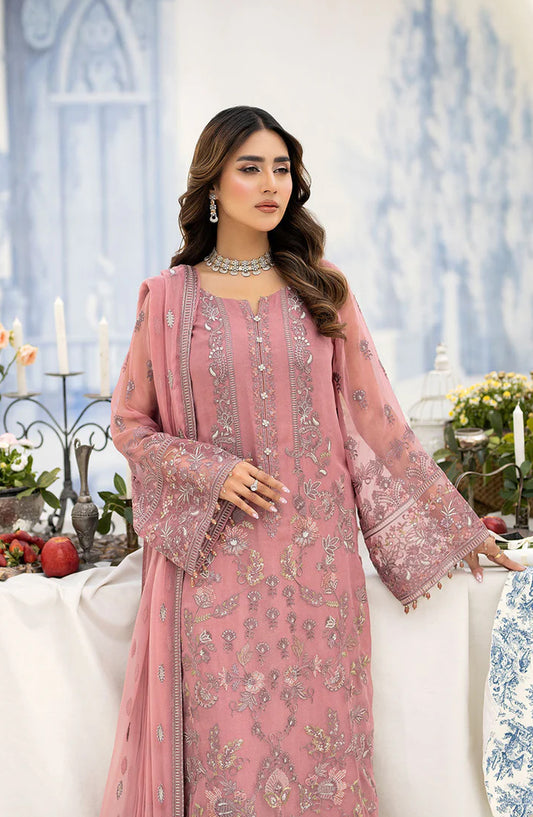 Araish by Lavish Premium Embroidered Chiffon Unstitched 3 Piece Suit - Design-09 - Tea Pink - Formals Collection