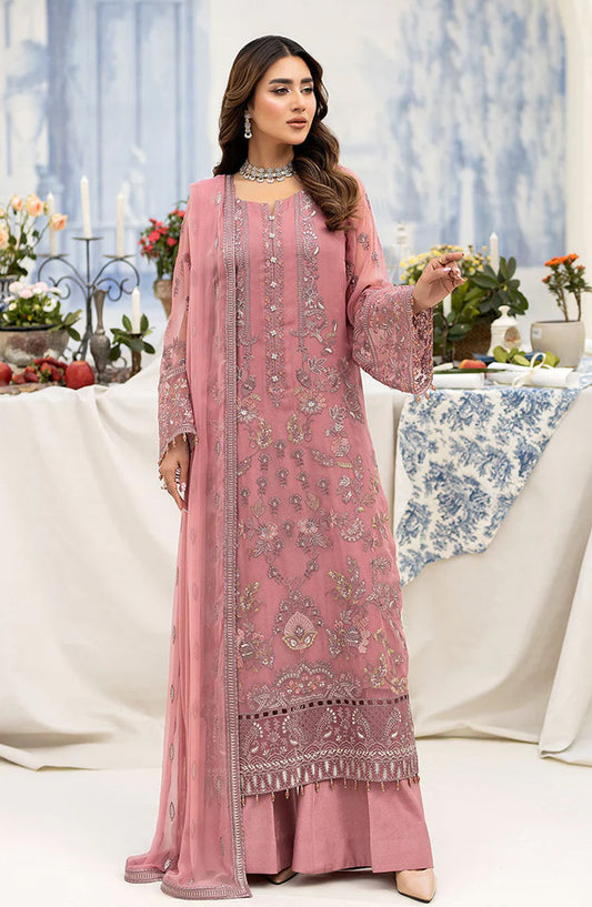 Araish by Lavish Premium Embroidered Chiffon Unstitched 3 Piece Suit - Design-09 - Tea Pink - Formals Collection