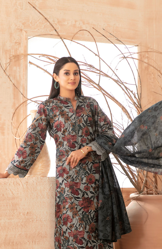 Areeka by Tawakkal Fabrics Embroidered Khaddar Unstitched 3 Piece Suit - D-5299 - TF25AKA - Grey - Winter Collection