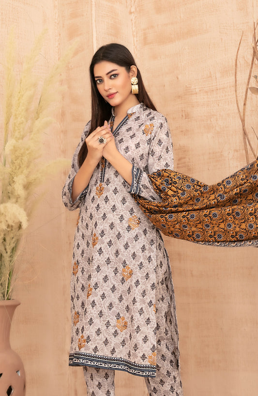 Areeka by Tawakkal Fabrics Embroidered Khaddar Unstitched 3 Piece Suit - D-5297 - TF25AKA - Beige - Winter Collection