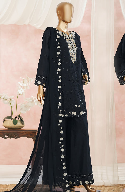Aroma by Maria Fabrics Embroidered Pure Sheesha Silk Stitched 3 Piece Suit - 05 Ruhi - MRF25ARM - Black - Luxury Collection