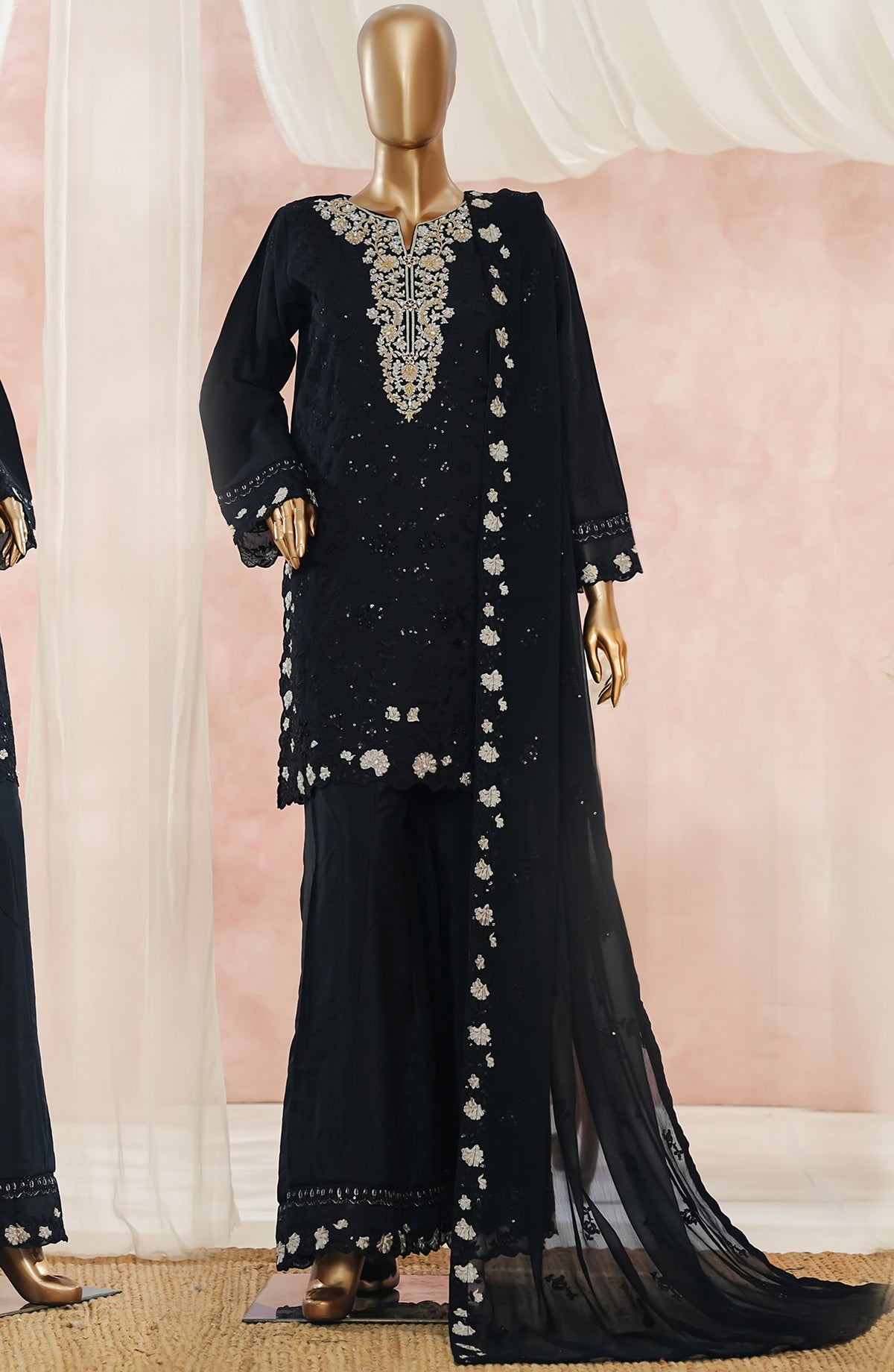 Aroma by Maria Fabrics Embroidered Pure Sheesha Silk Stitched 3 Piece Suit - 05 Ruhi - MRF25ARM - Black - Luxury Collection