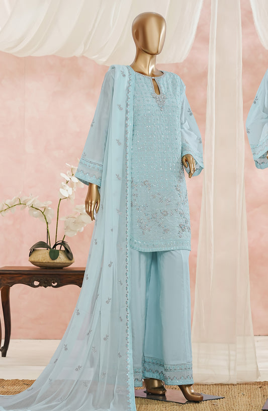 Aroma by Maria Fabrics Embroidered Pure Sheesha Silk Stitched 3 Piece Suit - 04 Sahifa - MRF25ARM - Light Blue - Luxury Collection