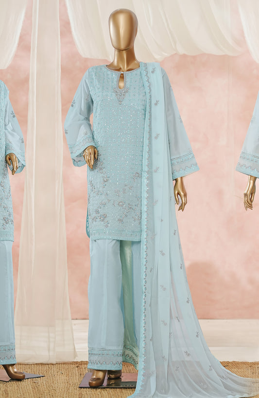 Aroma by Maria Fabrics Embroidered Pure Sheesha Silk Stitched 3 Piece Suit - 04 Sahifa - MRF25ARM - Light Blue - Luxury Collection