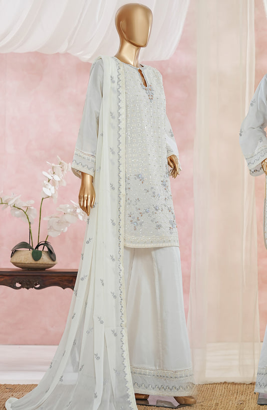 Aroma by Maria Fabrics Embroidered Pure Sheesha Silk Stitched 3 Piece Suit - 03 Ziya - MRF25ARM - White - Luxury Collection