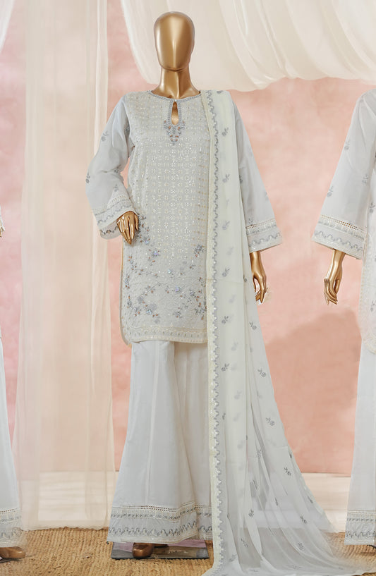 Aroma by Maria Fabrics Embroidered Pure Sheesha Silk Stitched 3 Piece Suit - 03 Ziya - MRF25ARM - White - Luxury Collection