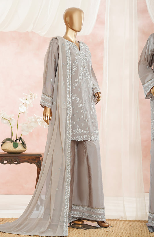 Aroma by Maria Fabrics Embroidered Pure Sheesha Silk Stitched 3 Piece Suit - 02 Shafaq - MRF25ARM - Grey - Luxury Collection