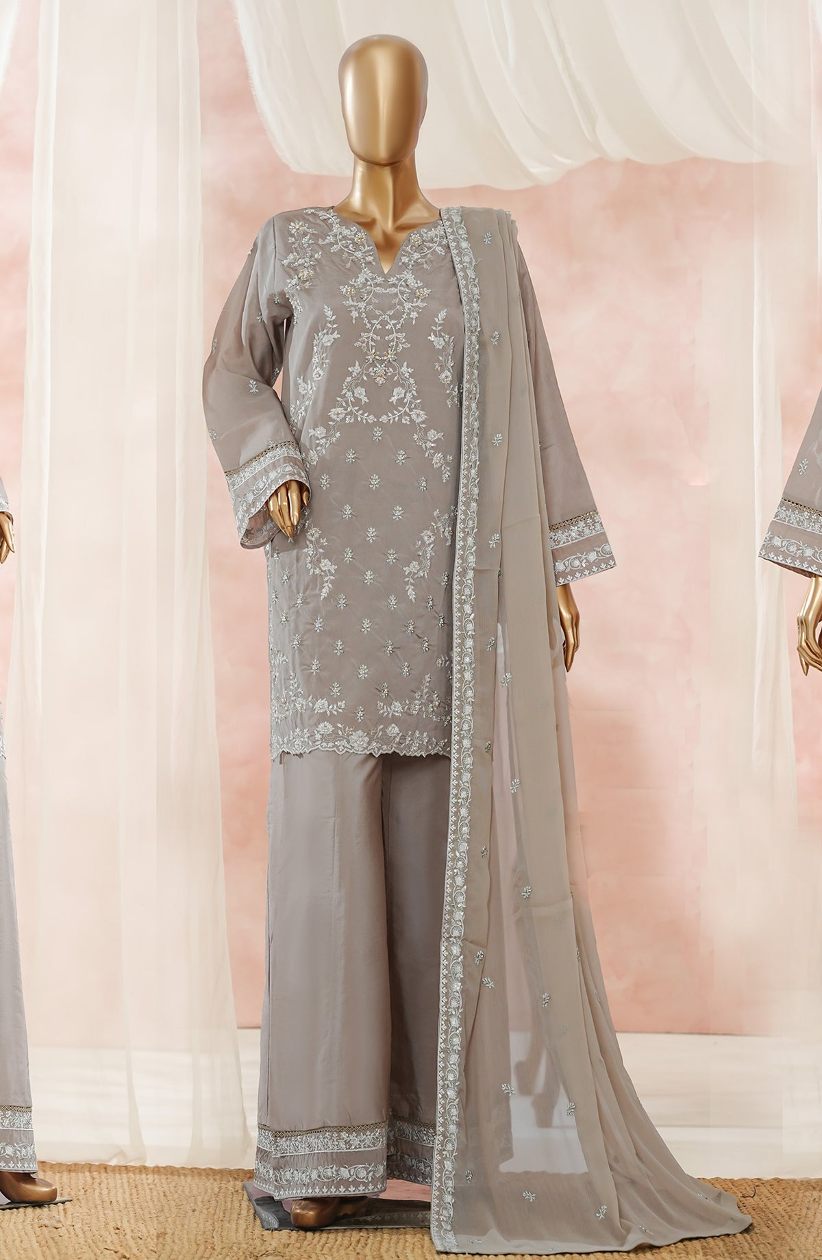 Aroma by Maria Fabrics Embroidered Pure Sheesha Silk Stitched 3 Piece Suit - 02 Shafaq - MRF25ARM - Grey - Luxury Collection