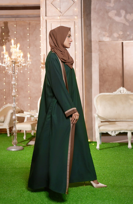 Kohinoor by TGM Front Open Premium Nidha Abaya - Arooba Green - TGM25KOH - Green