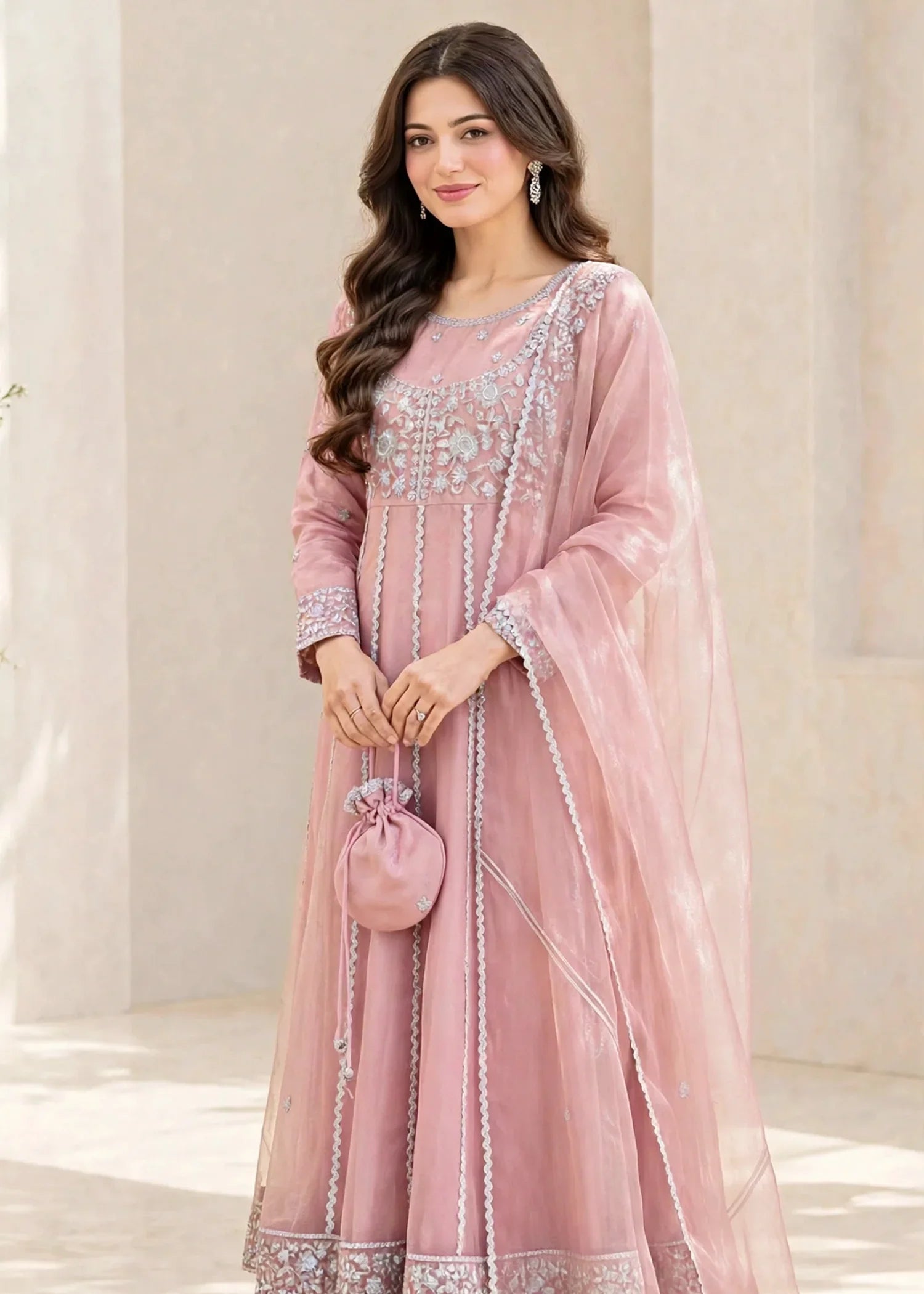 Women 3 Piece Pink Tissue Outfit