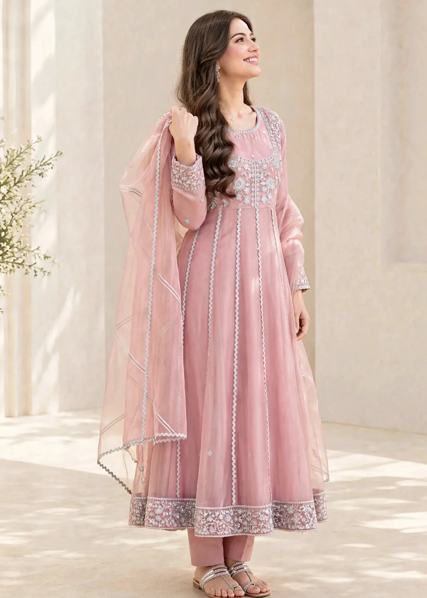 Women 3 Piece Pink Tissue Outfit