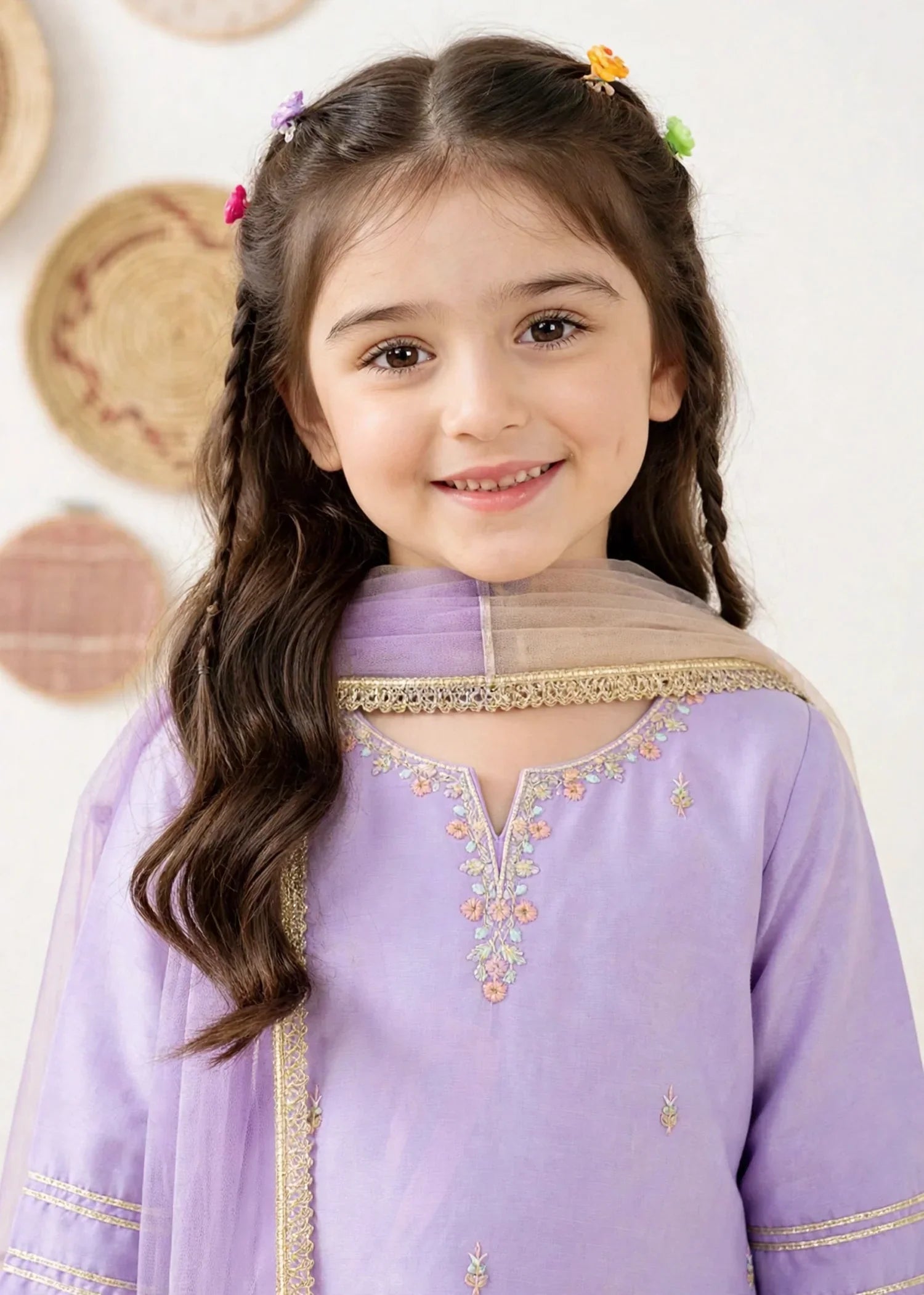 3 Piece Purple Chiffon Embroidered Gharara